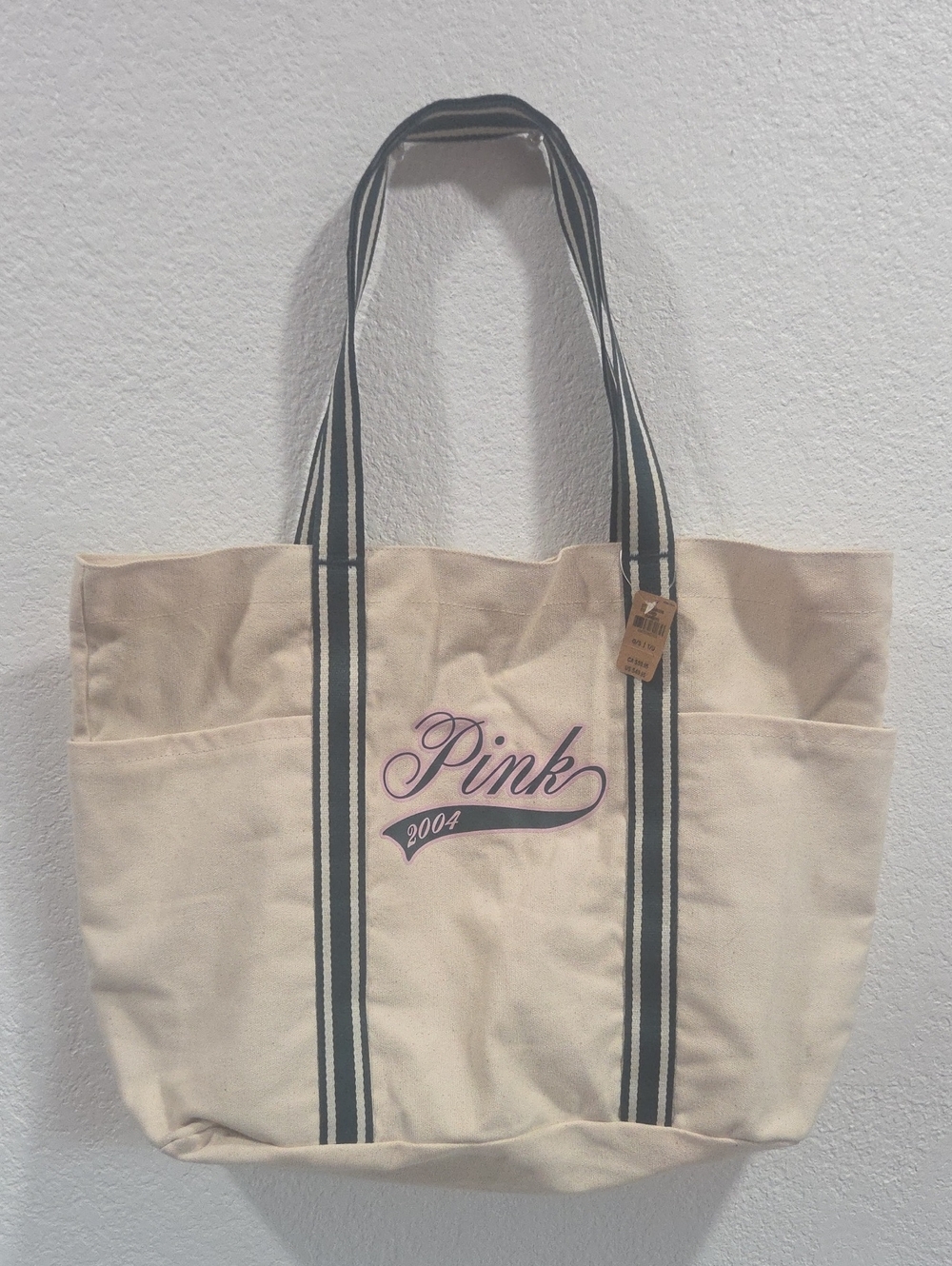 PINK Victoria's Secret 2004 Canvas Tote Bag - Cream with Black Straps